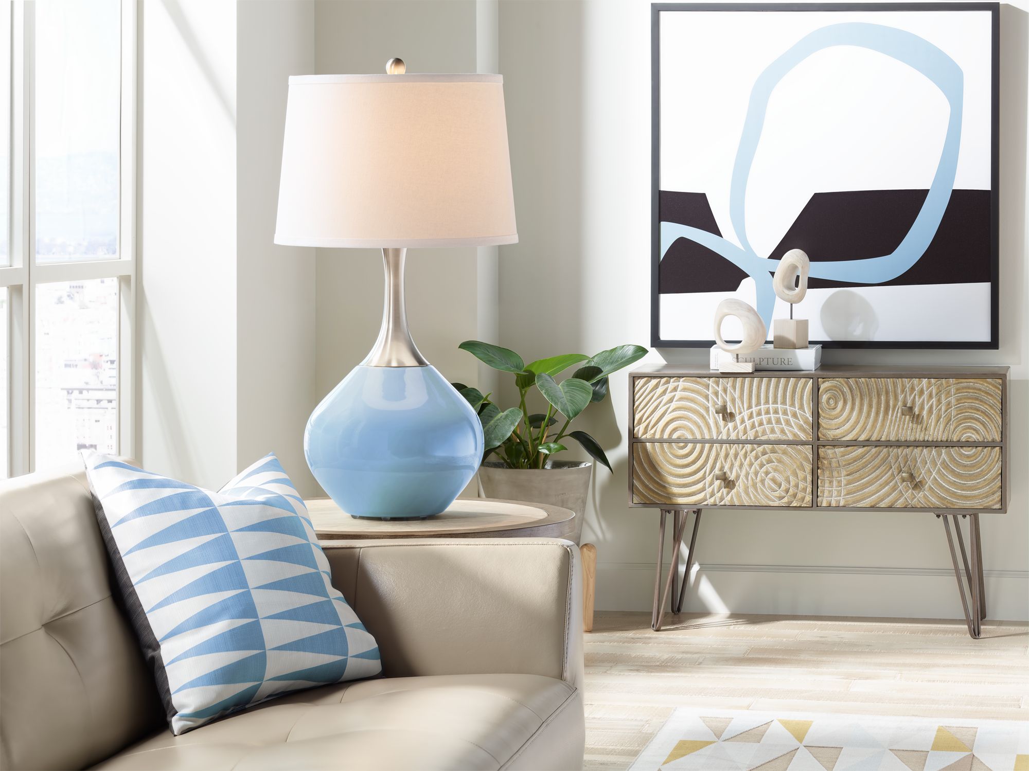 Image 3 Color Plus Spencer 31" Modern Glass Placid Blue Table Lamp more views