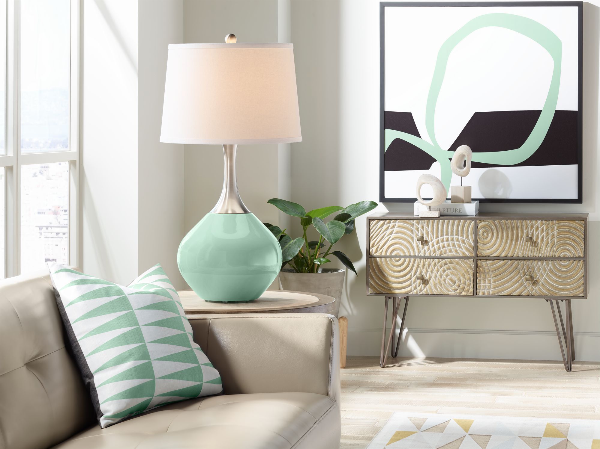 Image 3 Color Plus Spencer 31" Modern Grayed Jade Green Table Lamp more views