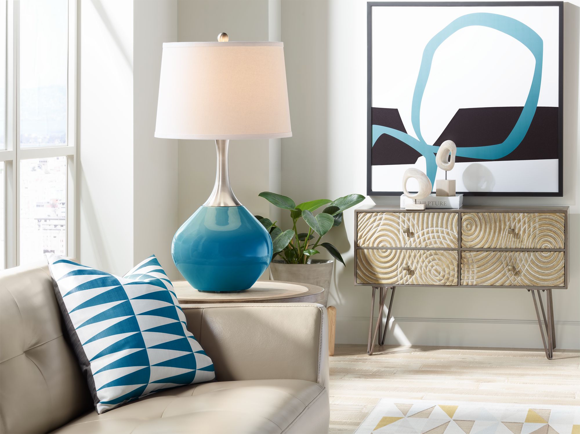 Image 3 Color Plus Spencer 31" Modern Mykonos Blue Table Lamp more views