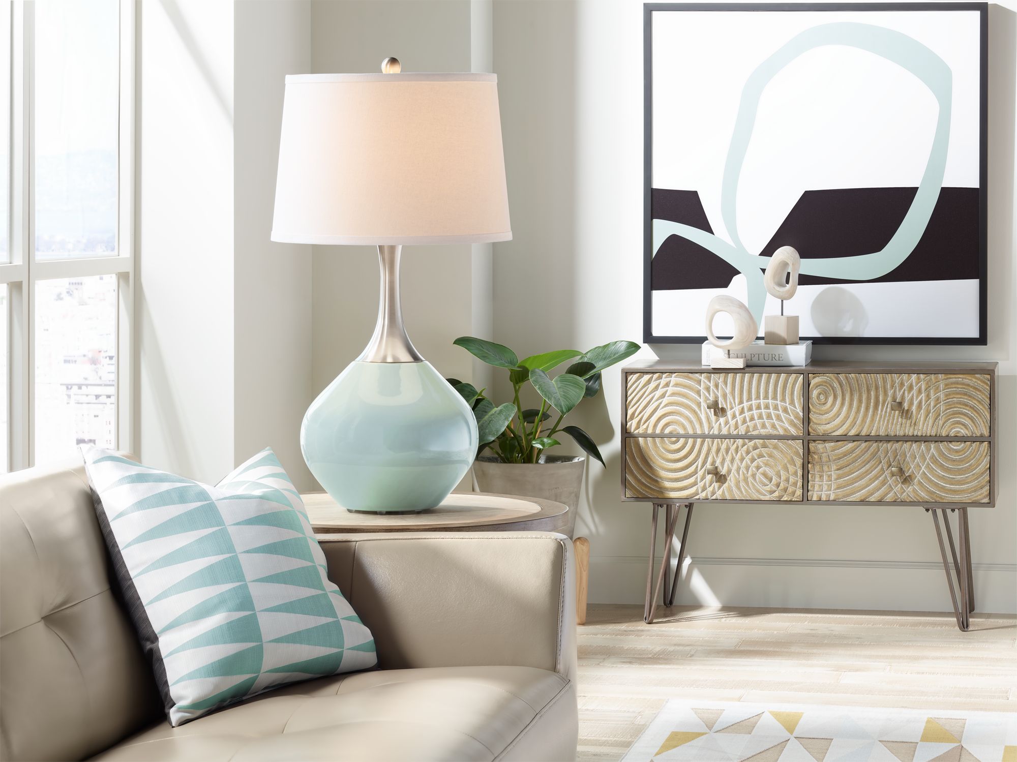 Image 3 Color Plus Spencer 31" Modern Rain Blue Table Lamp more views