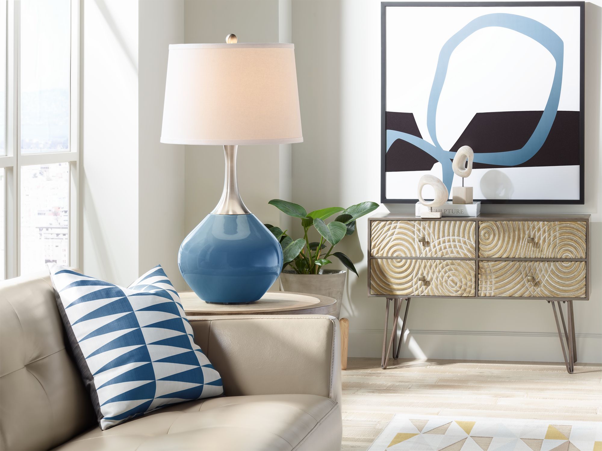 Image 3 Color Plus Spencer 31" Modern Regatta Blue  Table Lamp more views