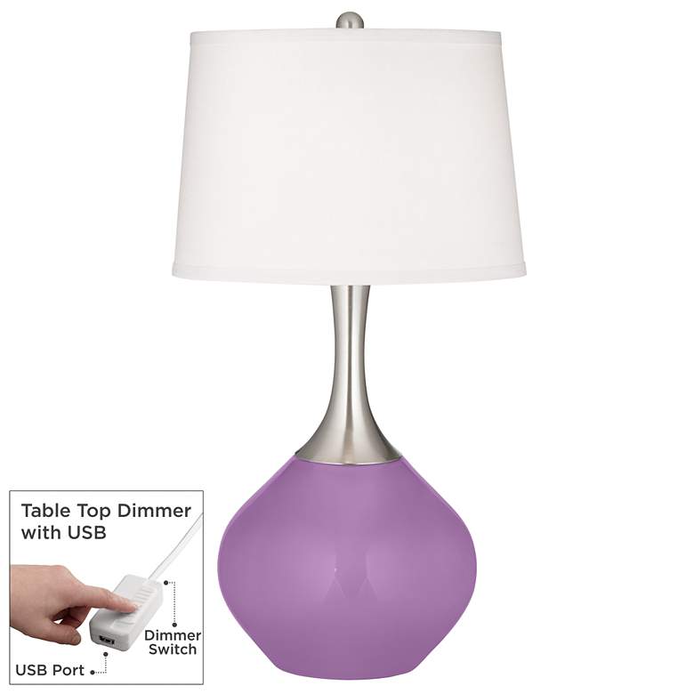 Image 1 Color Plus Spencer African Violet Purple Table Lamp with USB Dimmer