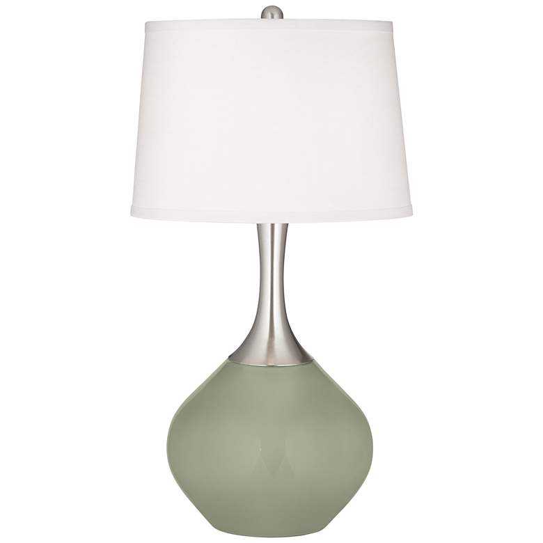 Image 2 Color Plus Spencer Nickel 31 inch Linen Shade and Evergreen Fog Green Lamp