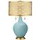 Color Plus Toby 28" Brass Shade and Raindrop Blue Modern Table Lamp