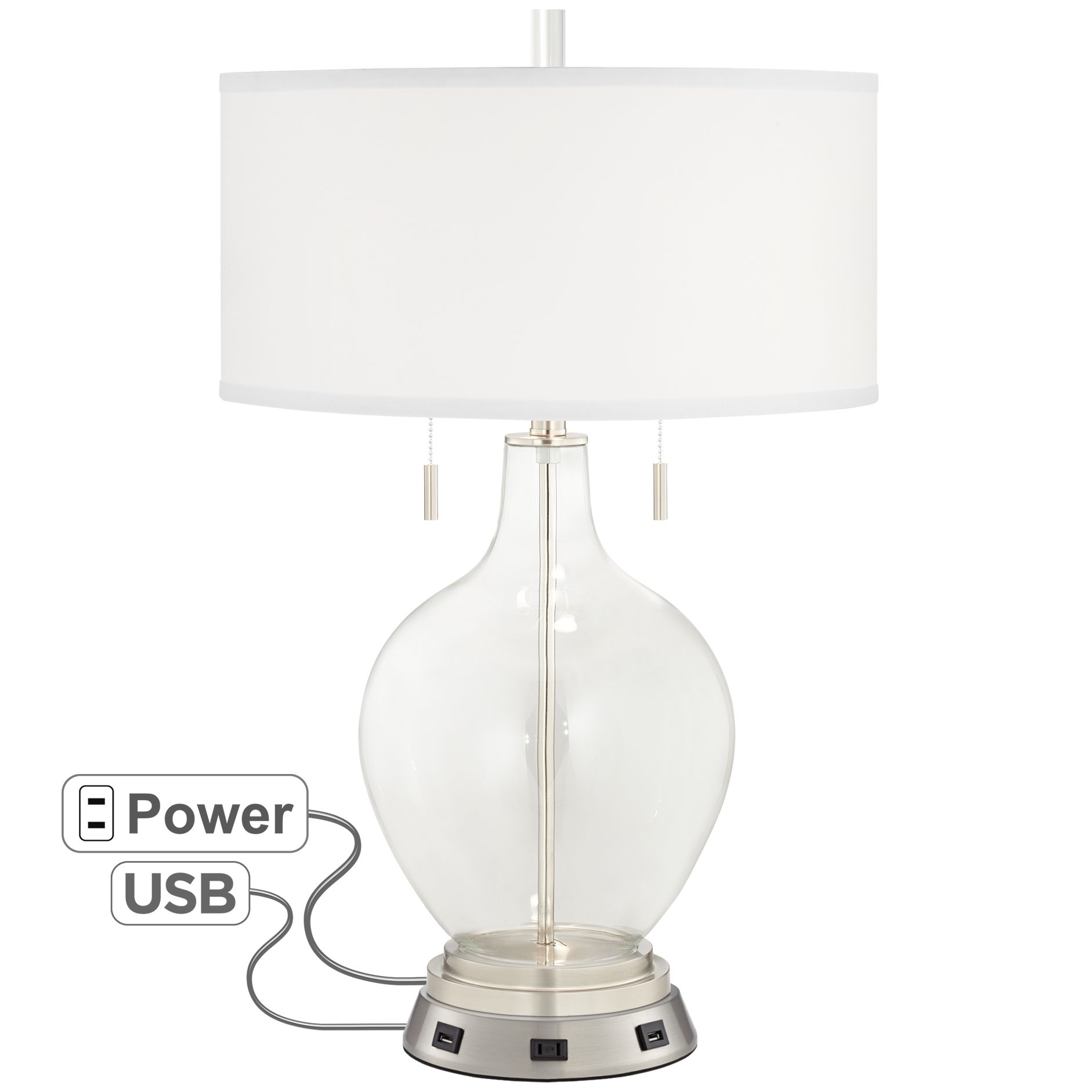 Image Color Plus Toby 28" Clear Glass Fillable Lamp with USB Workstation