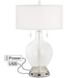 Image1 of Color Plus Toby 28" Clear Glass Fillable Lamp with USB Workstation