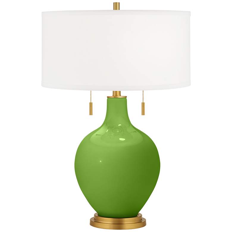 Image 1 Color Plus Toby 28 inch High Brass and Rosemary Green Glass Table Lamp