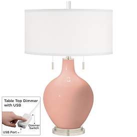 Image1 of Color Plus Toby 28" High Mellow Coral Pink Table Lamp with USB Dimmer