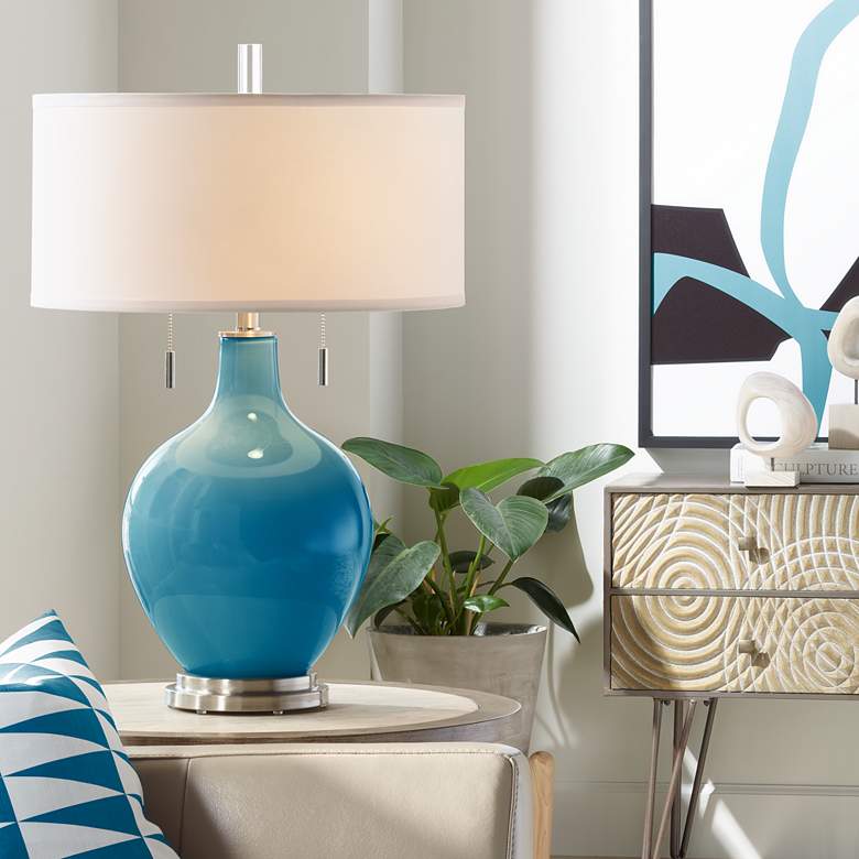 Image 1 Color Plus Toby 28" High Modern Glass Mykonos Blue Table Lamp