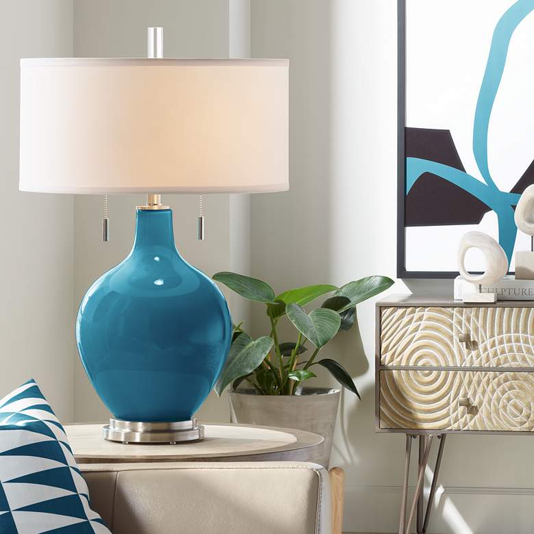 Image 1 Color Plus Toby 28 inch High Modern Glass Oceanside Blue Table Lamp