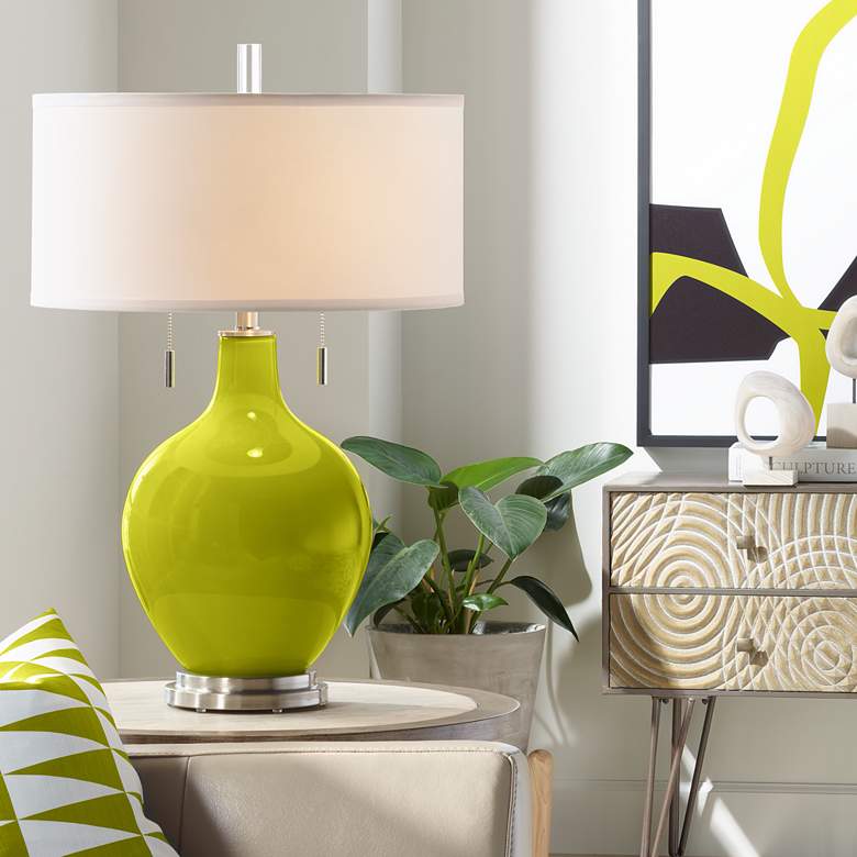 Image 1 Color Plus Toby 28" High Modern Glass Olive Green Table Lamp
