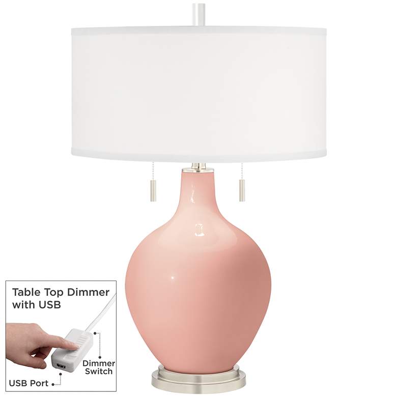 Image 1 Color Plus Toby 28" High Rustique Pink Table Lamp with USB Dimmer