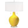 Color Plus Toby 28" Modern Glass Citrus Yellow Table Lamp in scene