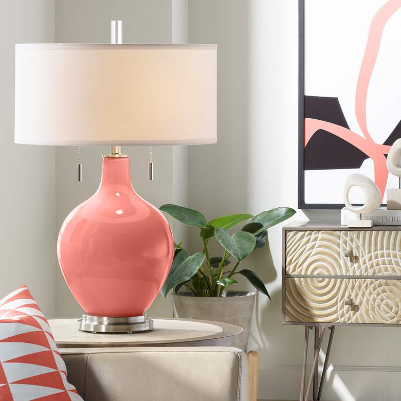 Image 1 Color Plus Toby 28 inch Modern Glass Coral Reef Pink Table Lamp
