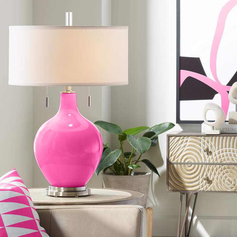 Image 1 Color Plus Toby 28 inch Modern Glass Fuchsia Pink Table Lamp