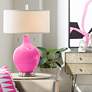 Color Plus Toby 28" Modern Glass Fuchsia Pink Table Lamp