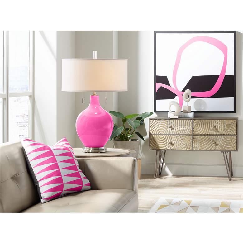 Image 3 Color Plus Toby 28" Modern Glass Fuchsia Pink Table Lamp more views