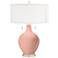 Color Plus Toby 28" Modern Glass Mellow Coral Pink Table Lamp