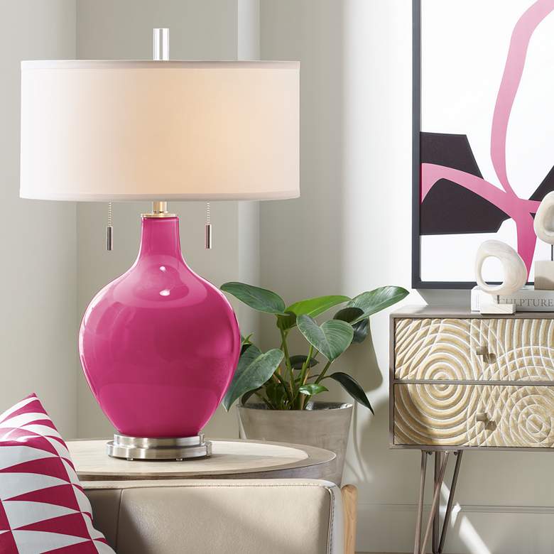 Image 1 Color Plus Toby 28" Modern Glass Vivacious Pink Table Lamp