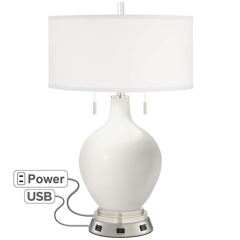 Image 1 Color Plus Toby 28" Winter White Table Lamp with USB Workstation Base