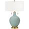 Color Plus Toby Brass 28" Aqua-Sphere Blue Glass Table Lamp