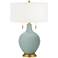 Color Plus Toby Brass 28" Aqua-Sphere Blue Table Lamp with USB Dimmer