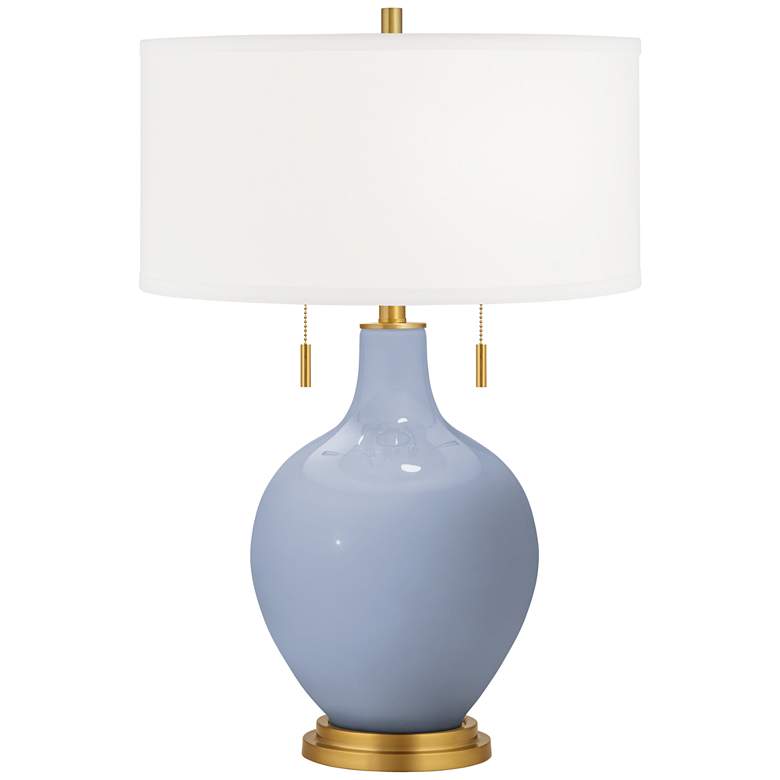 Image 1 Color Plus Toby Brass 28" Blue Sky Glass Table Lamp