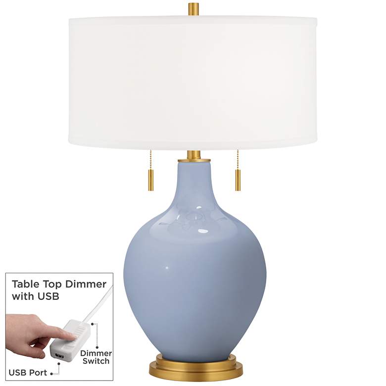 Image 1 Color Plus Toby Brass 28" Blue Sky Table Lamp with USB Dimmer