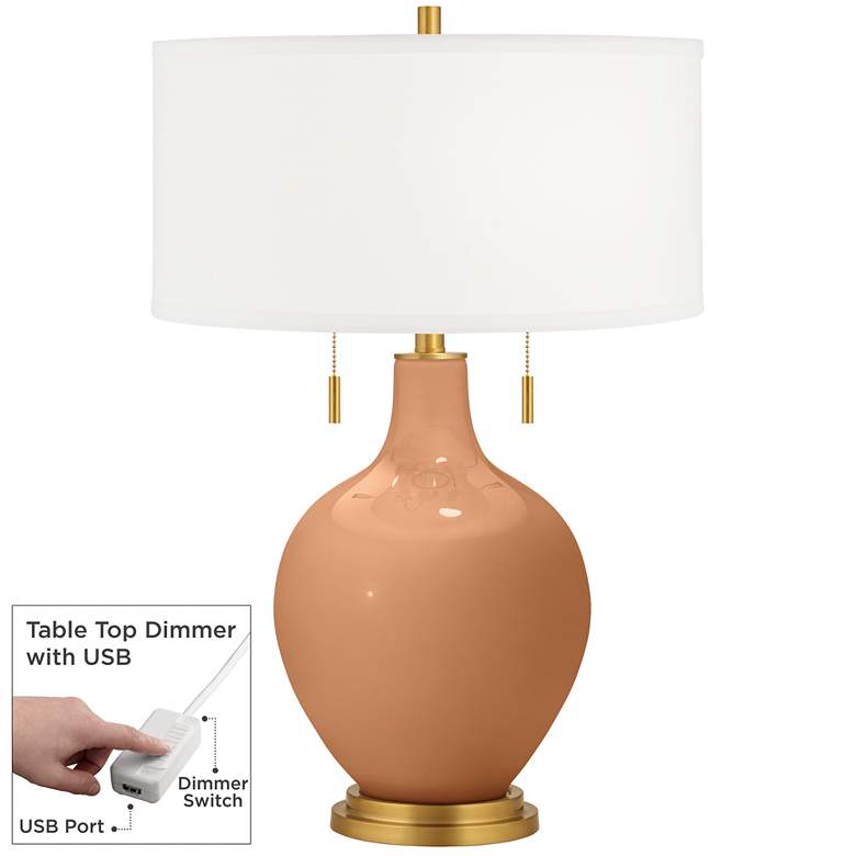 Image 1 Color Plus Toby Brass 28" Burnt Almond Table Lamp with USB Dimmer