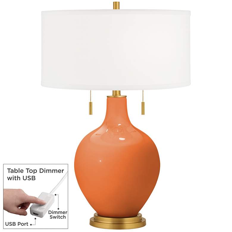 Image 1 Color Plus Toby Brass 28" Celosia Orange Table Lamp with USB Dimmer
