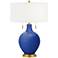 Color Plus Toby Brass 28" Dazzling Blue Table Lamp with USB Dimmer