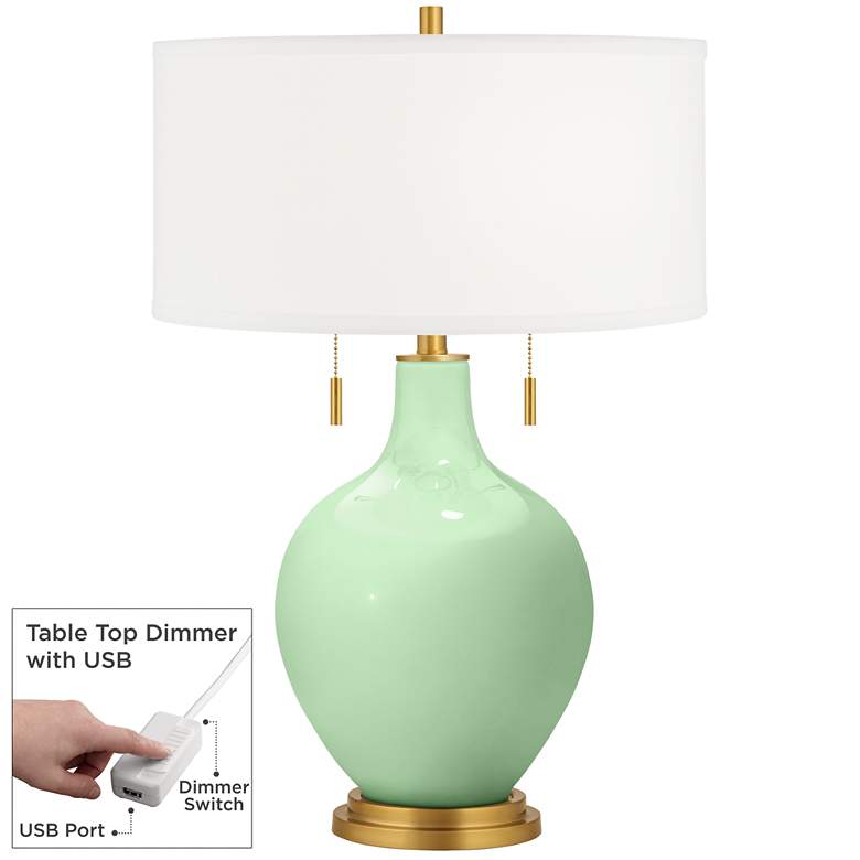 Image 1 Color Plus Toby Brass 28" Flower Stem Green Table Lamp with USB Dimmer