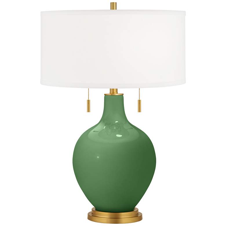 Image 1 Color Plus Toby Brass 28 inch Garden Grove Green Glass Table Lamp