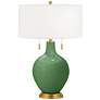 Color Plus Toby Brass 28" Garden Grove Green Glass Table Lamp