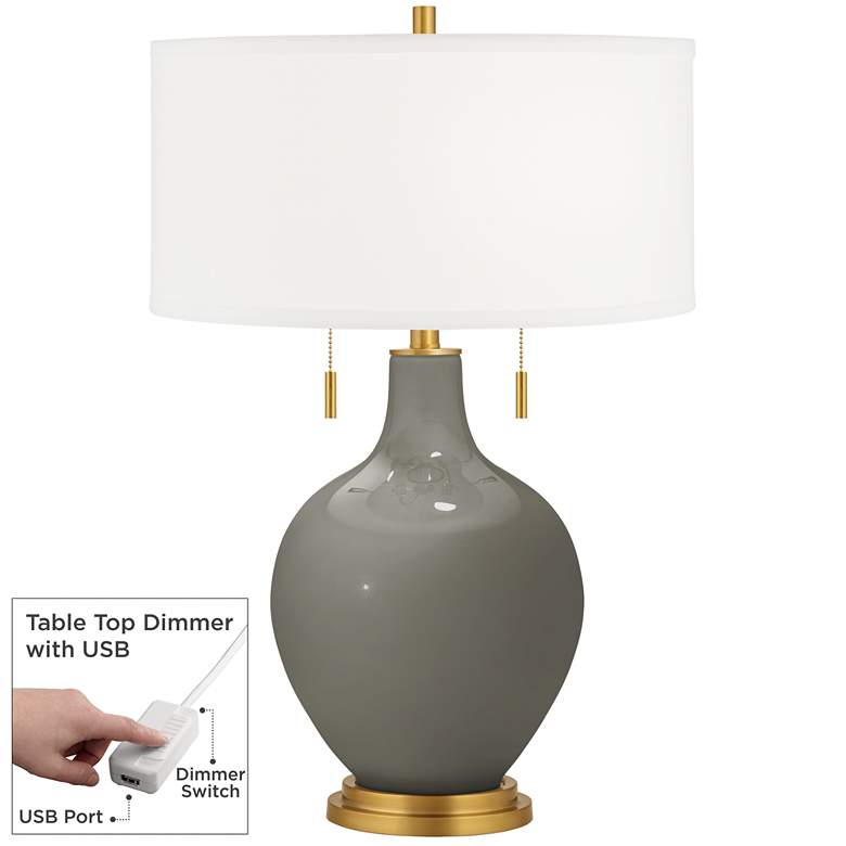 Image 1 Color Plus Toby Brass 28" Gauntlet Gray Table Lamp with USB Dimmer