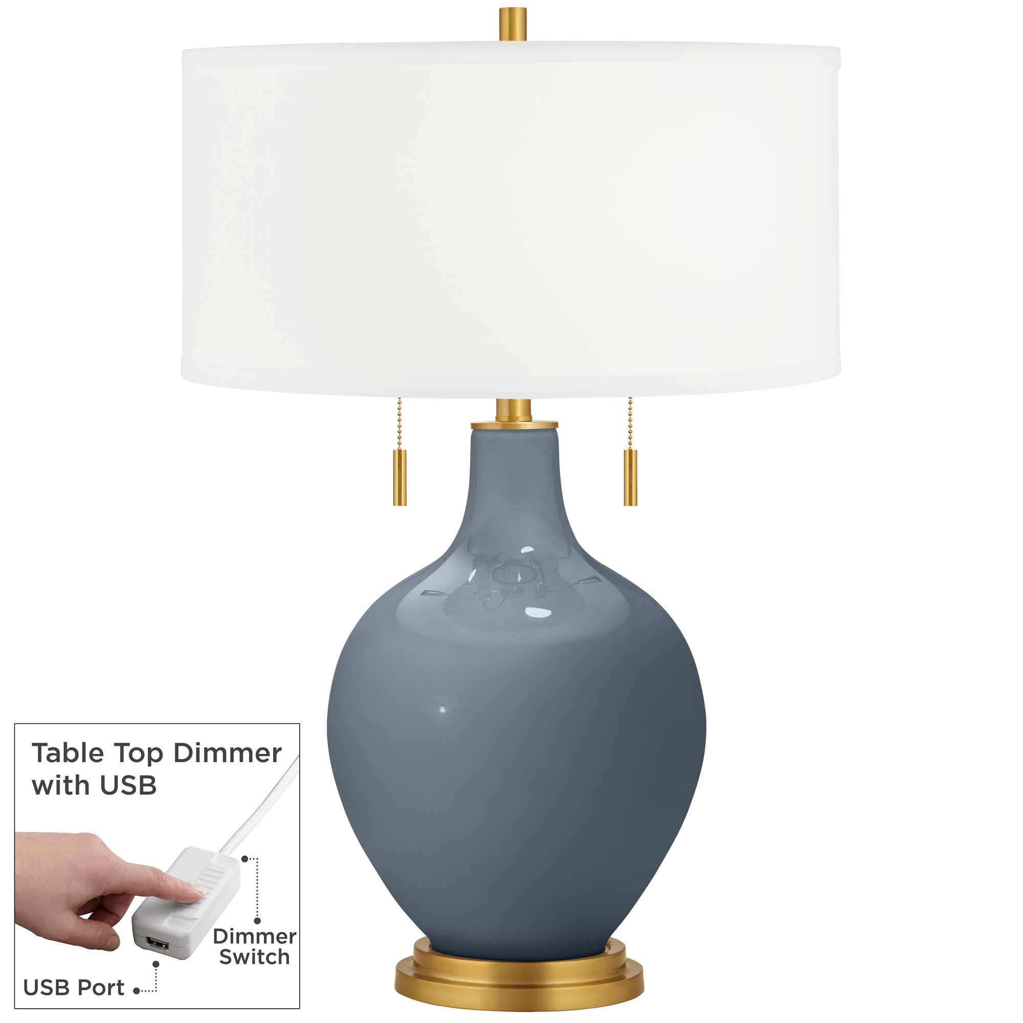 Image Color Plus Toby Brass 28" Granite Peak Gray Table Lamp with USB Dimmer