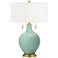 Color Plus Toby Brass 28" Grayed Jade Green Table Lamp with USB Dimmer