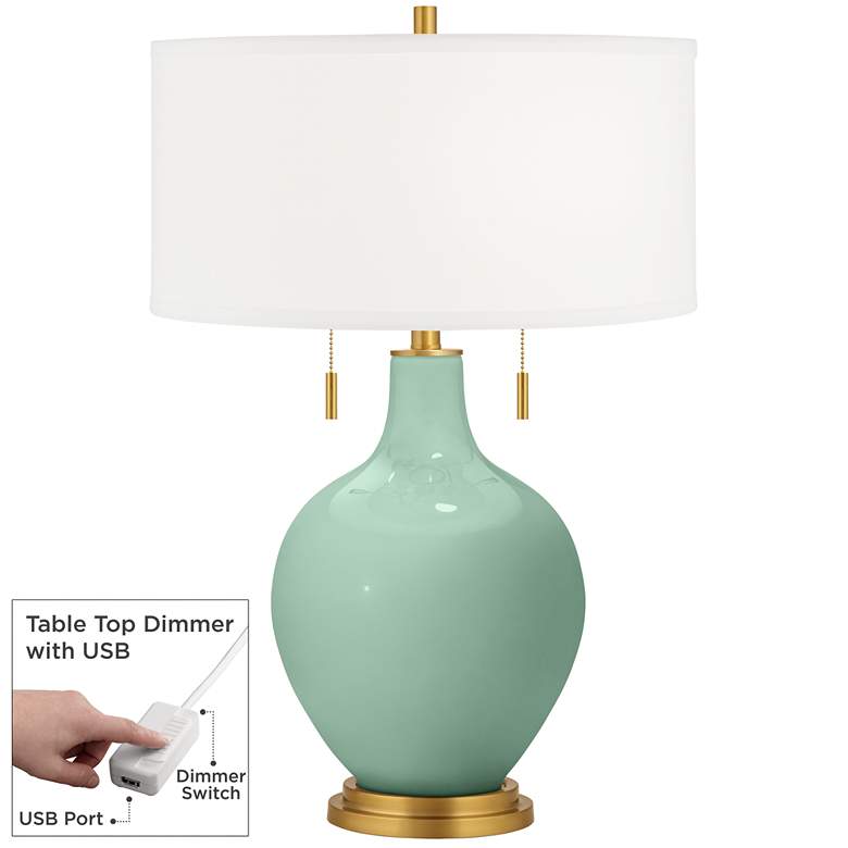 Image 1 Color Plus Toby Brass 28" Grayed Jade Green Table Lamp with USB Dimmer