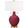 Color Plus Toby Brass 28" High Antique Red Table Lamp with USB Dimmer