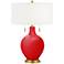 Color Plus Toby Brass 28" High Bright Red Table Lamp with USB Dimmer
