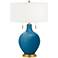 Color Plus Toby Brass 28" High Coastal Mykonos Blue Table Lamp