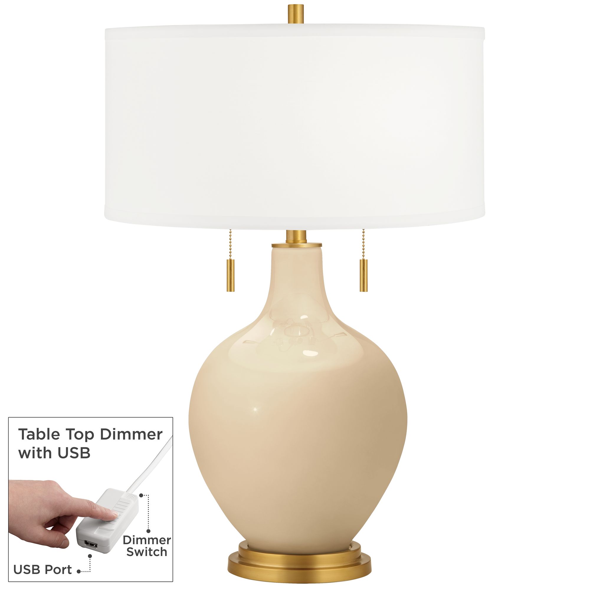 Image Color Plus Toby Brass 28" High Colonial Tan Table Lamp with USB Dimmer