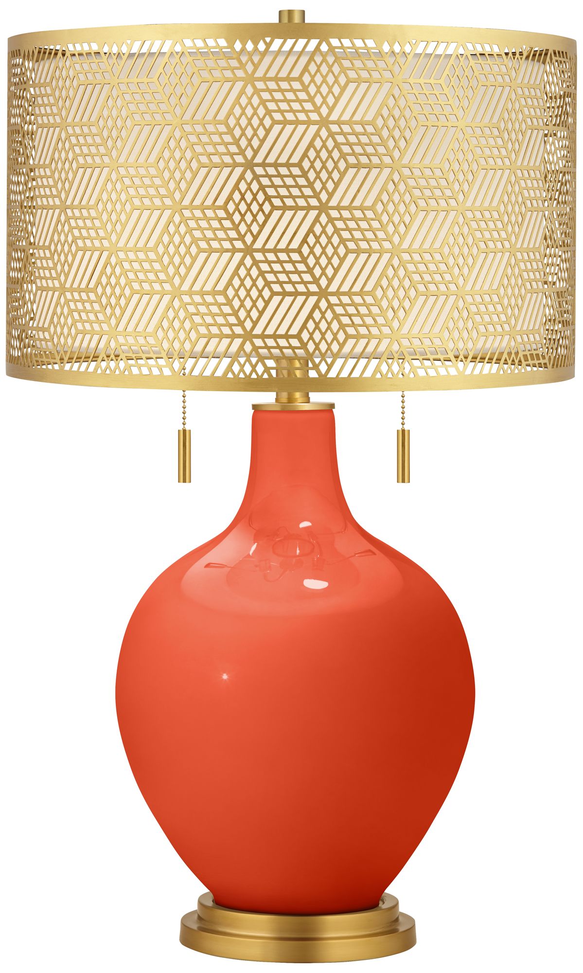 Image Color Plus Toby Brass 28" High Daredevil Orange Metal Shade Table Lamp