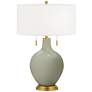 1_Color Plus Toby Brass 28" High Evergreen Fog Green Table Lamp