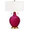 Color Plus Toby Brass 28" High French Burgundy Red Table Lamp