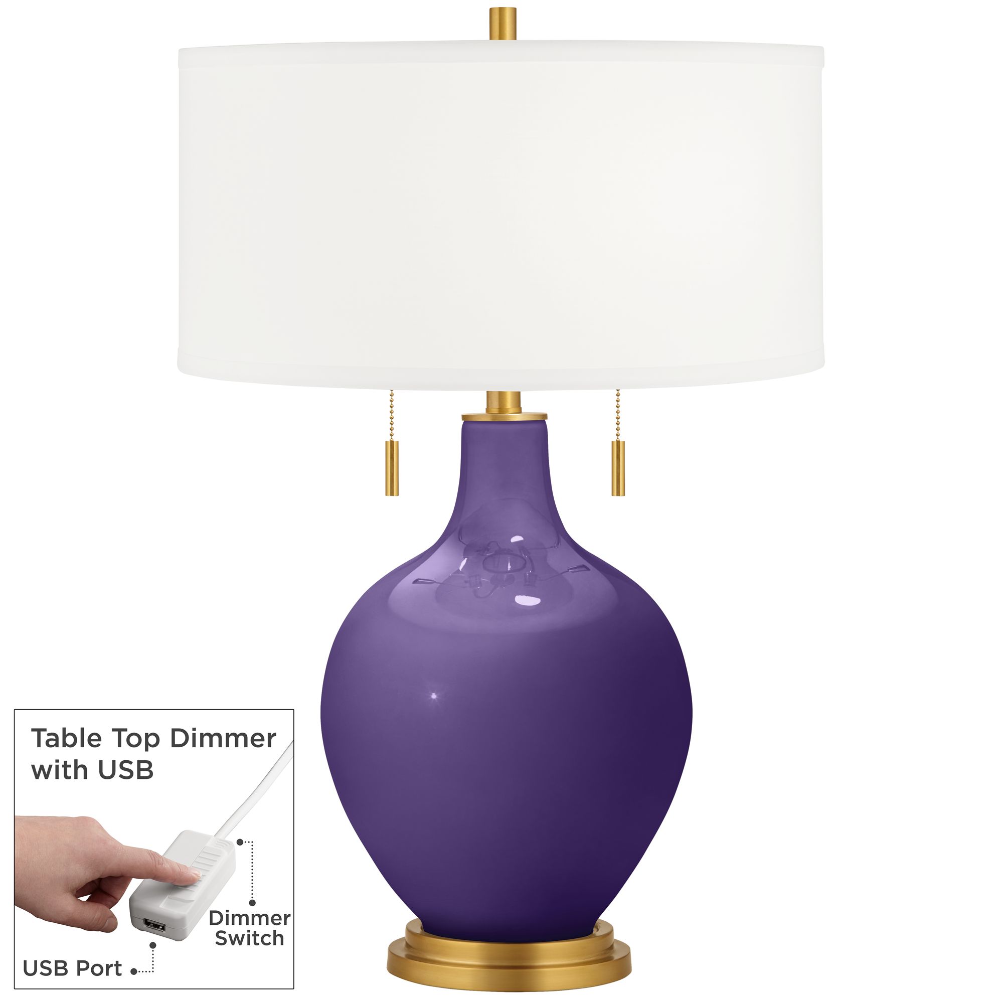 Image Color Plus Toby Brass 28" High Izmir Purple Table Lamp with USB Dimmer