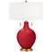 Color Plus Toby Brass 28" High Modern Glass Ribbon Red Table Lamp