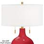Thumbnail2 of Color Plus Toby Brass 28" High Modern Glass Ribbon Red Table Lamp more views