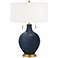 Color Plus Toby Brass 28" High Naval Blue Table Lamp with USB Dimmer