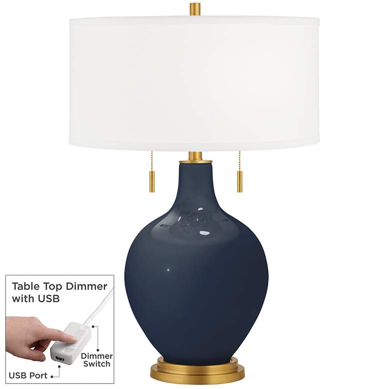 Image 1 Color Plus Toby Brass 28" High Naval Blue Table Lamp with USB Dimmer